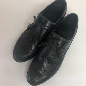 Born Loafers Almond Toe Brogue Black Leather 9.5